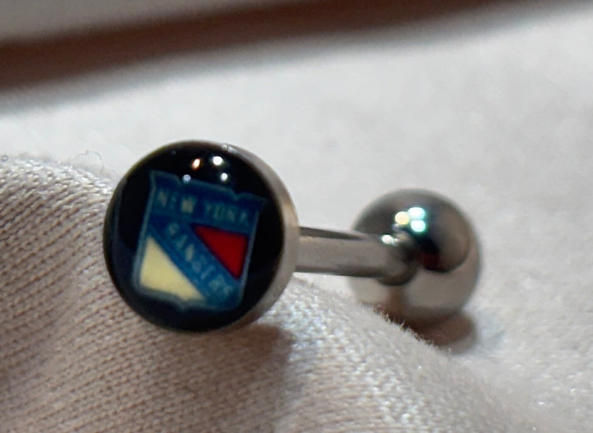 New York Rangers NHL 3D Tongue Ring – Titanium Logo Barbell