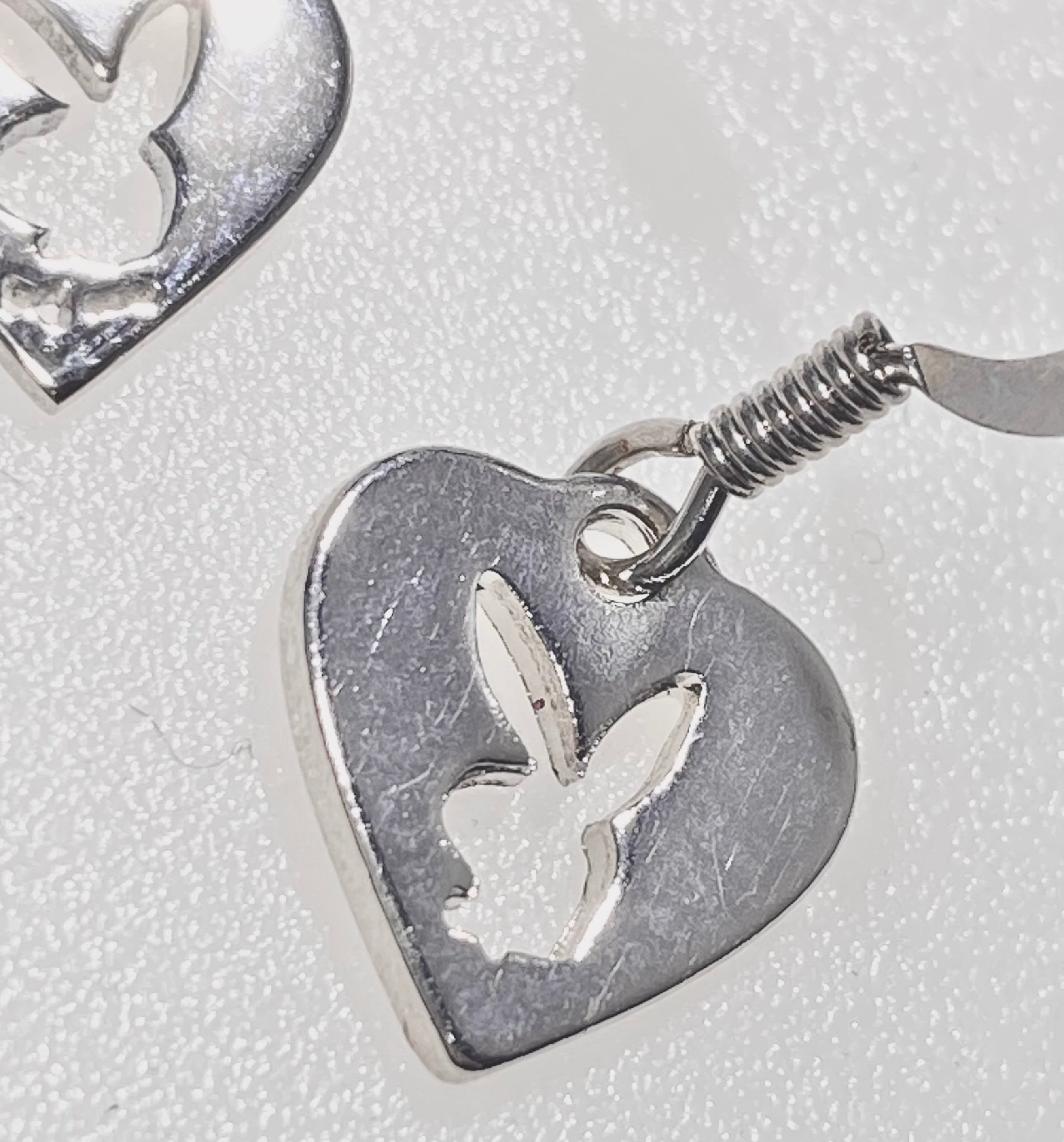 Playboy Heart Charm Earrings – High Polish Stainless Steel with Bunny Cutout