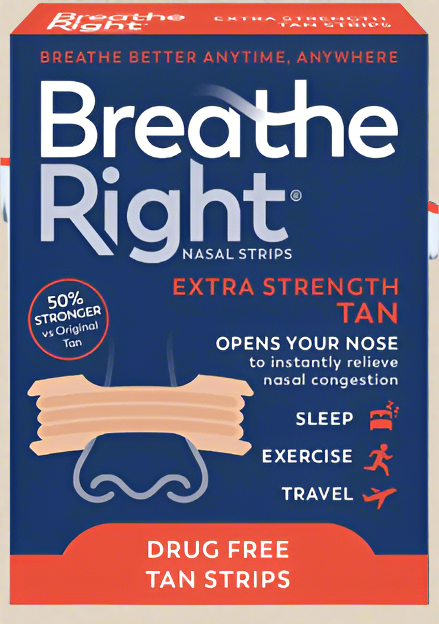Breathe Right® Extra Strength Nasal Strips – Tan (Drug-Free, 50% Stronger)
