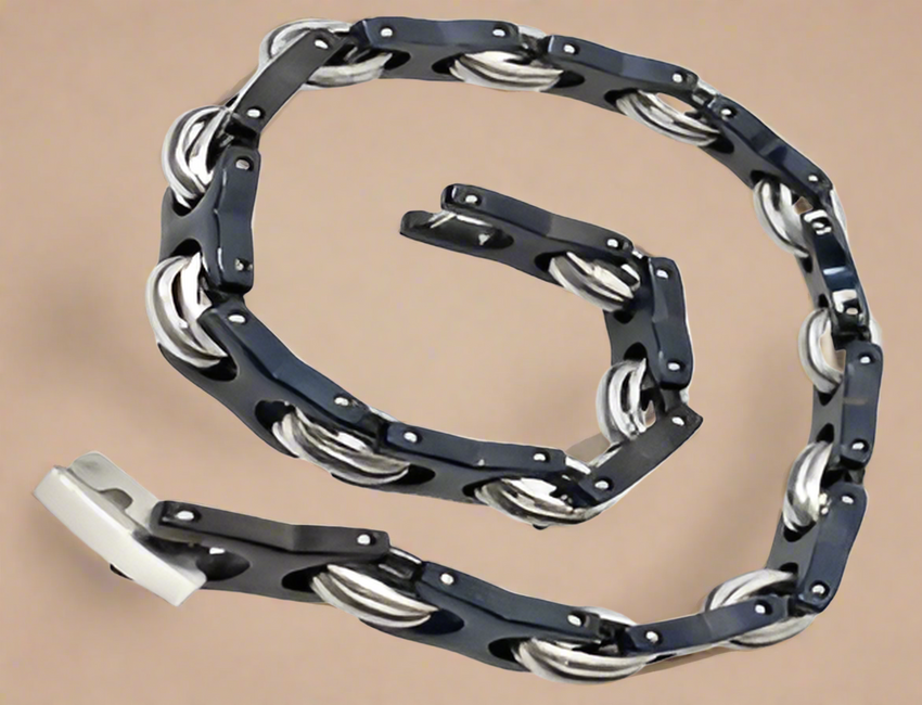 Fashion Black and Silver Plated H Link Bracelet 8.5