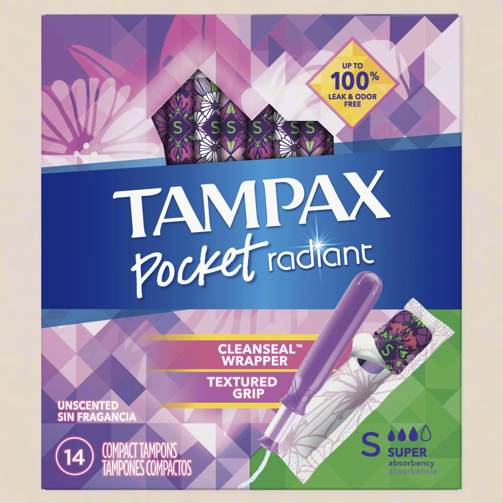 Tampax Pocket Radiant Compact Tampons – Super Absorbency, 16 Count