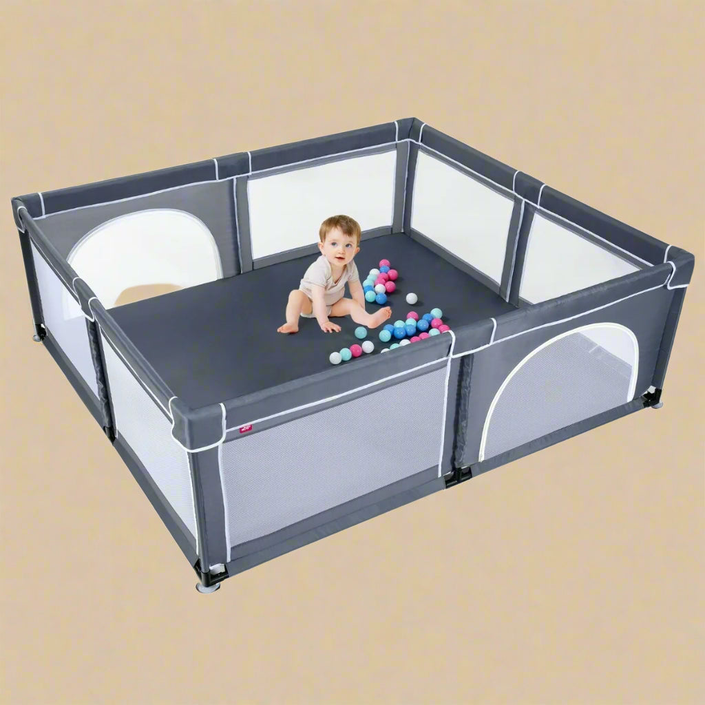 Costway Baby Playpen with 50 Play Balls – Zippered Entry, Dark Gray