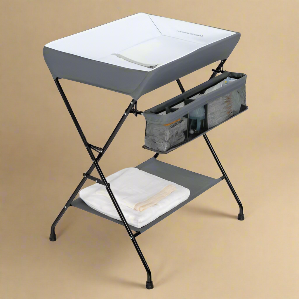 Foldable Baby Diaper Changing Table with Storage – Gray