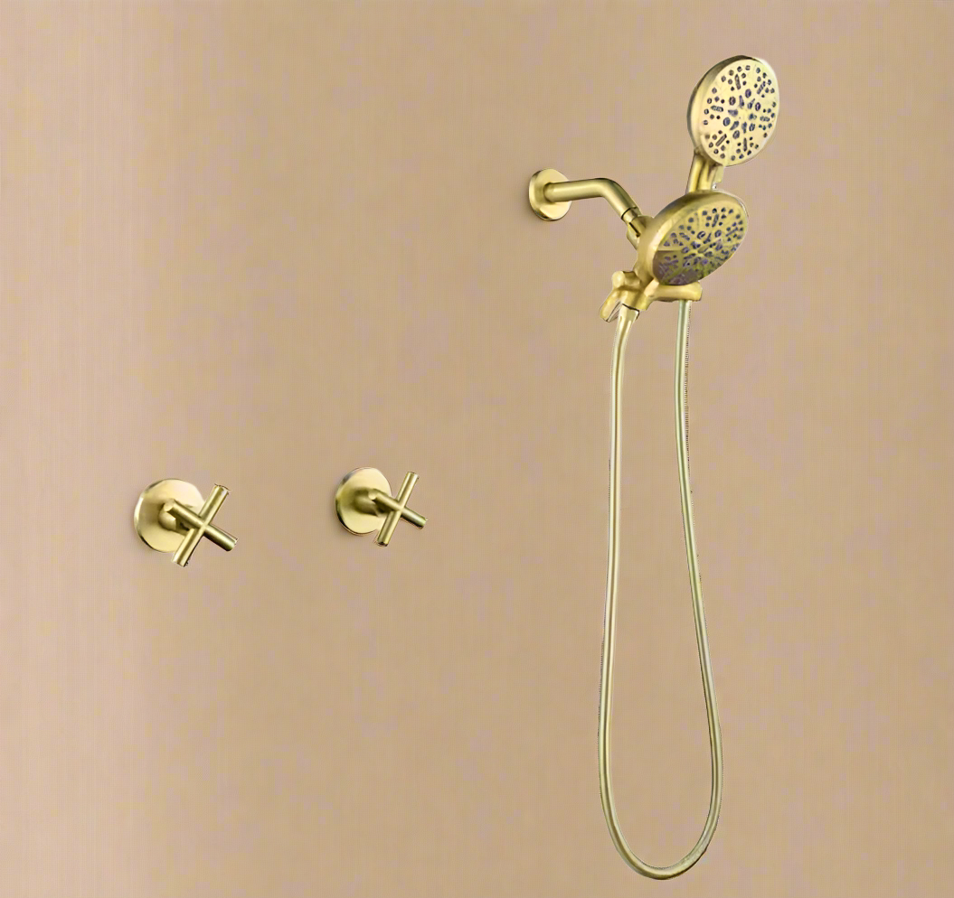 Luxury 7-Spray Dual Shower Faucet – Brushed Gold Finish