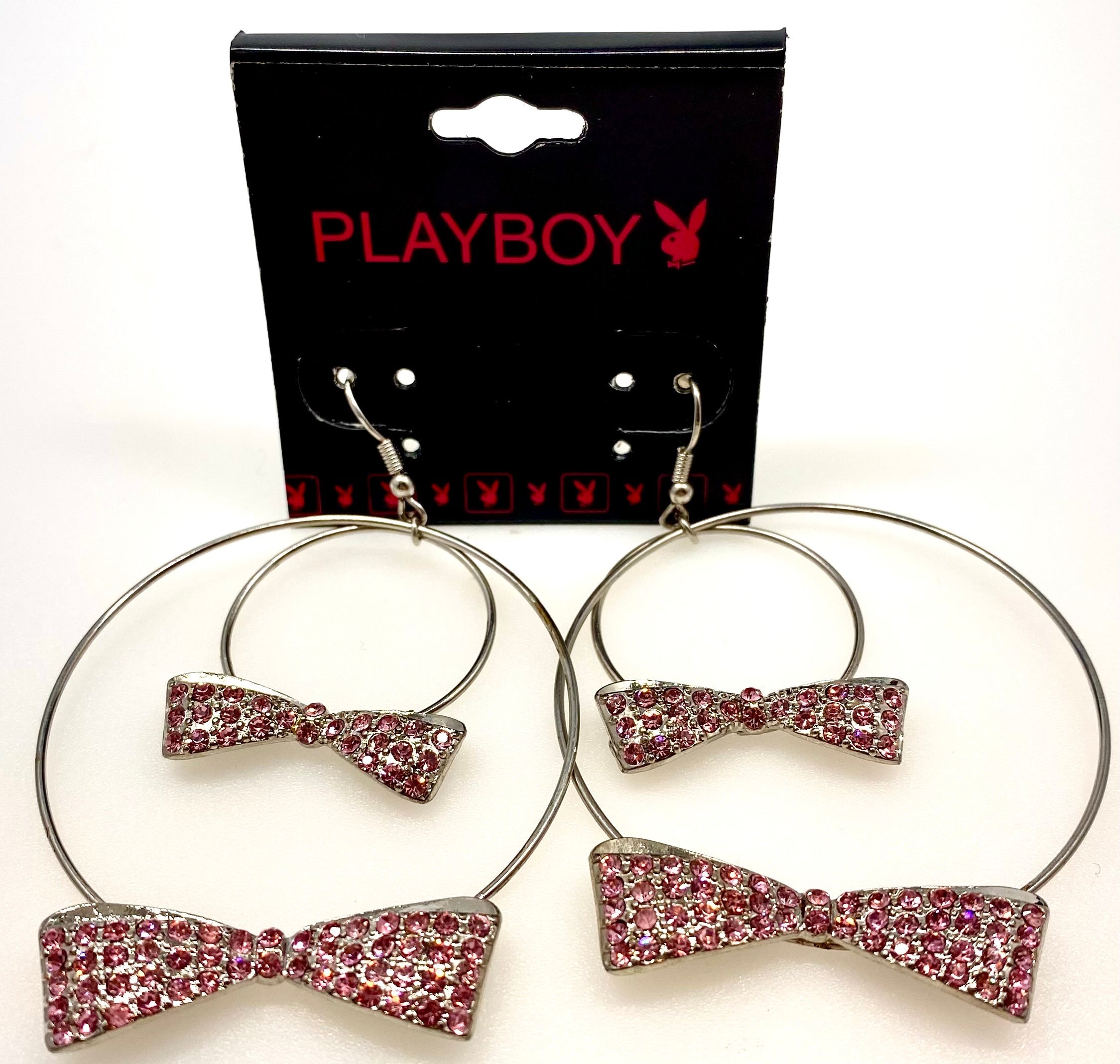 Playboy Hoop Earrings – Red Crystal Bow Tie Design in Stainless Steel