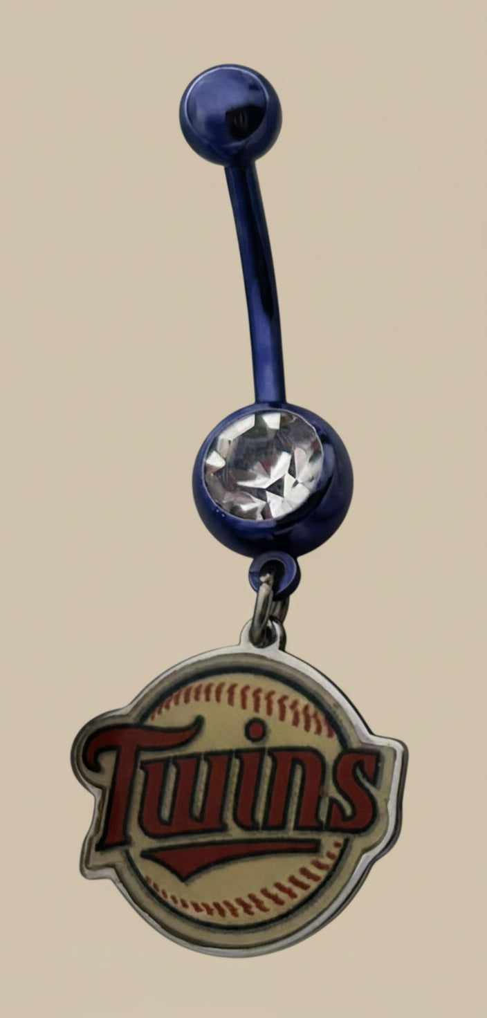 Licensed MLB Clear Gem Blue Anodized Minnesota Twins Belly Ring