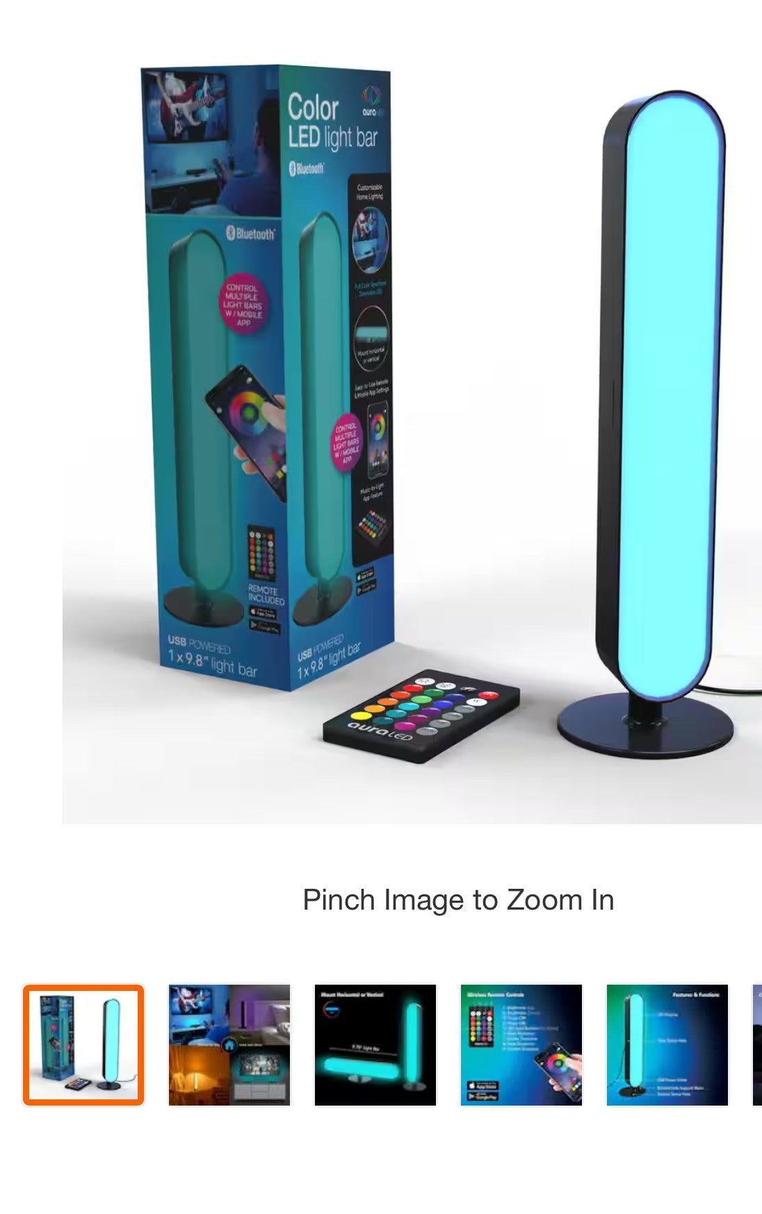 TZUMI LED Black 9.8" Multi-Color Light Bar Lamp with Remote