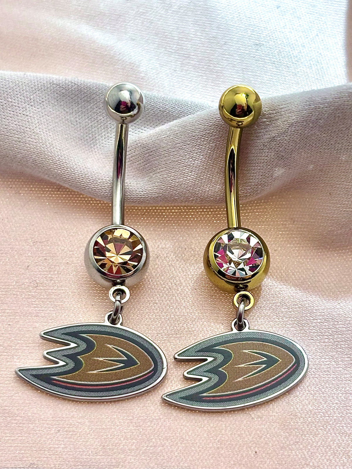 Anaheim Ducks NHL Dangle Belly Ring – Gold or Silver Stainless Bar