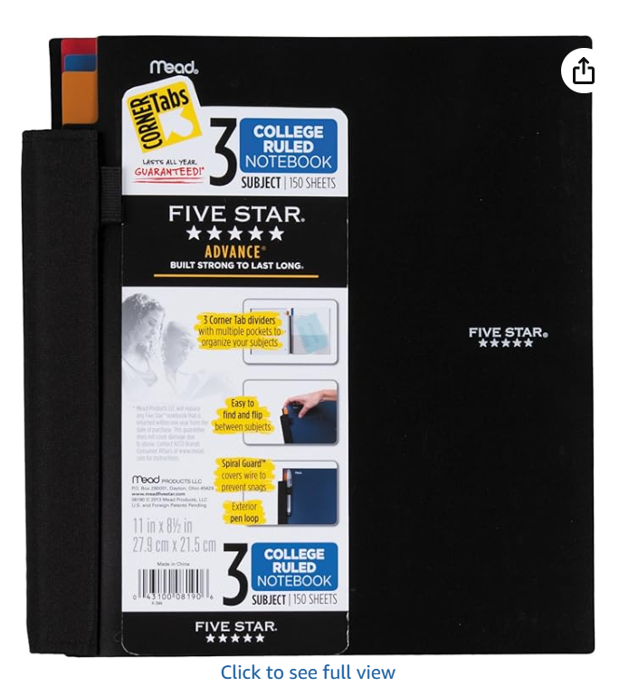 Five Star Wirebound Notebooks – 2-Pack (One Blue, One Black), College Ruled, Durable Poly Covers