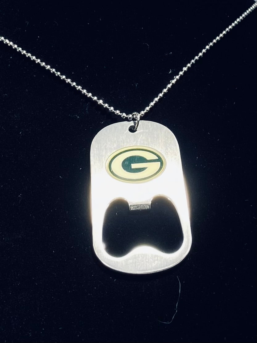 Green Bay Packers Dog Tag Necklace with bottle opener