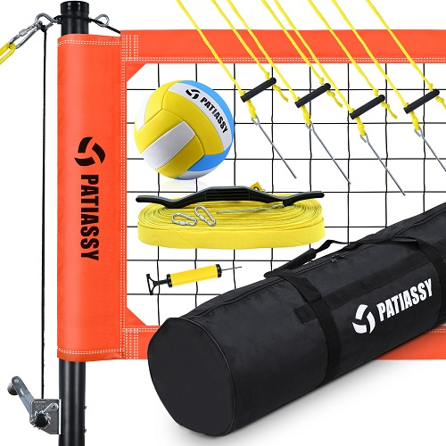 Patiassy Portable Volleyball Net Set with Adjustable Poles & Carry Bag (Orange)
