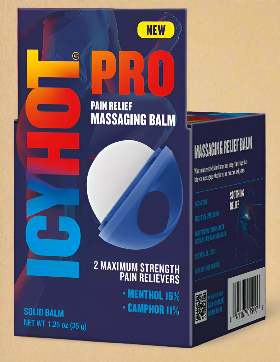 Icy Hot Pro Pain Relief Massaging Balm Easy-Grip Applicator with Menthol and Camphor - Maximum Strength EXP 12/2025
