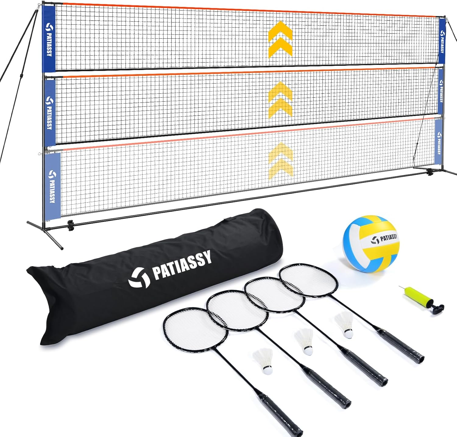 Patiassy Volleyball & Badminton Combo Set with Adjustable Net