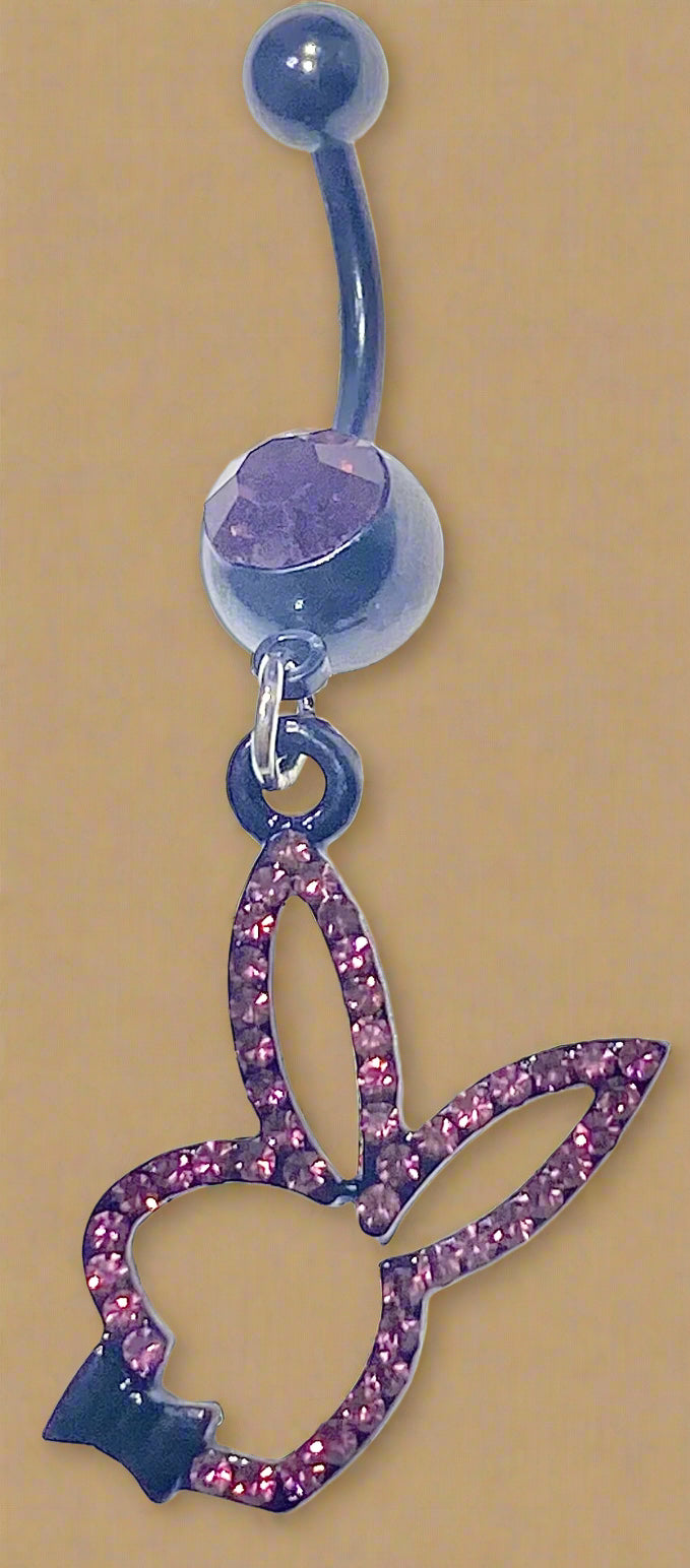 Playboy Pink Crystal Bunny Head Belly Ring Stainless Steel – Solid Crystal Design