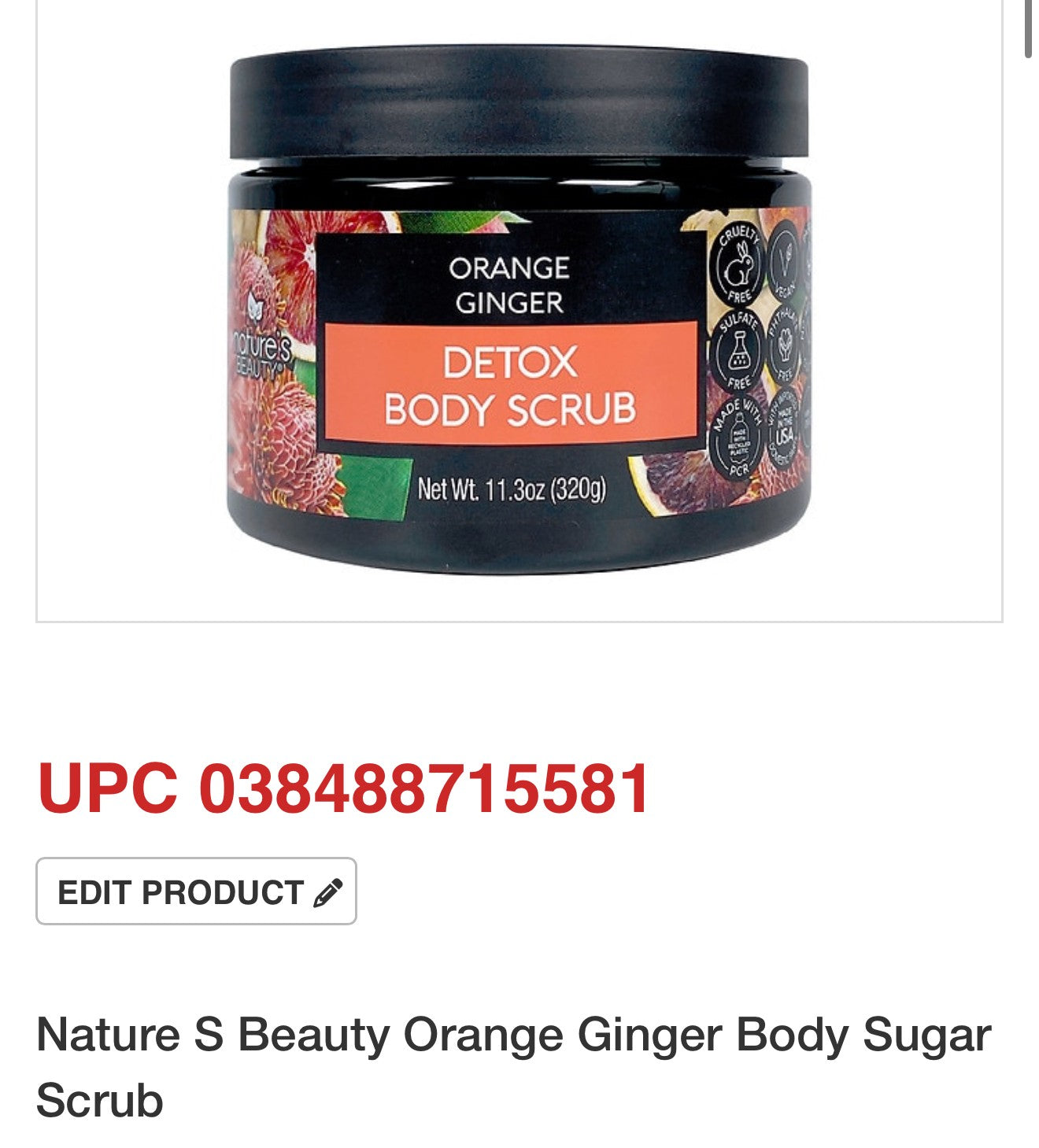 Nature Beauty Orange Ginger Body Sugar Scrub – 11.3 oz