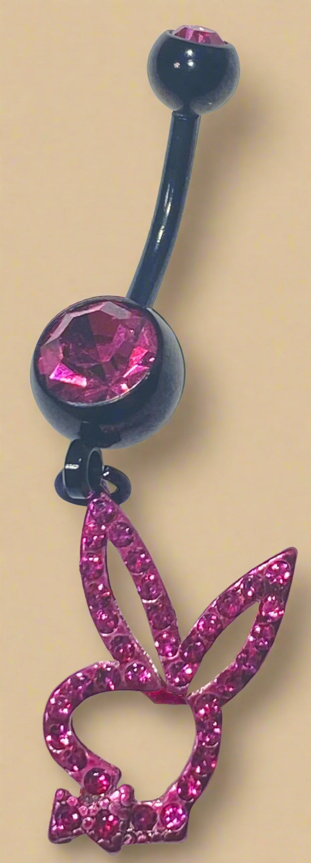 Playboy Pink Crystal Bunny Head Belly Ring Stainless Steel – Outline Design