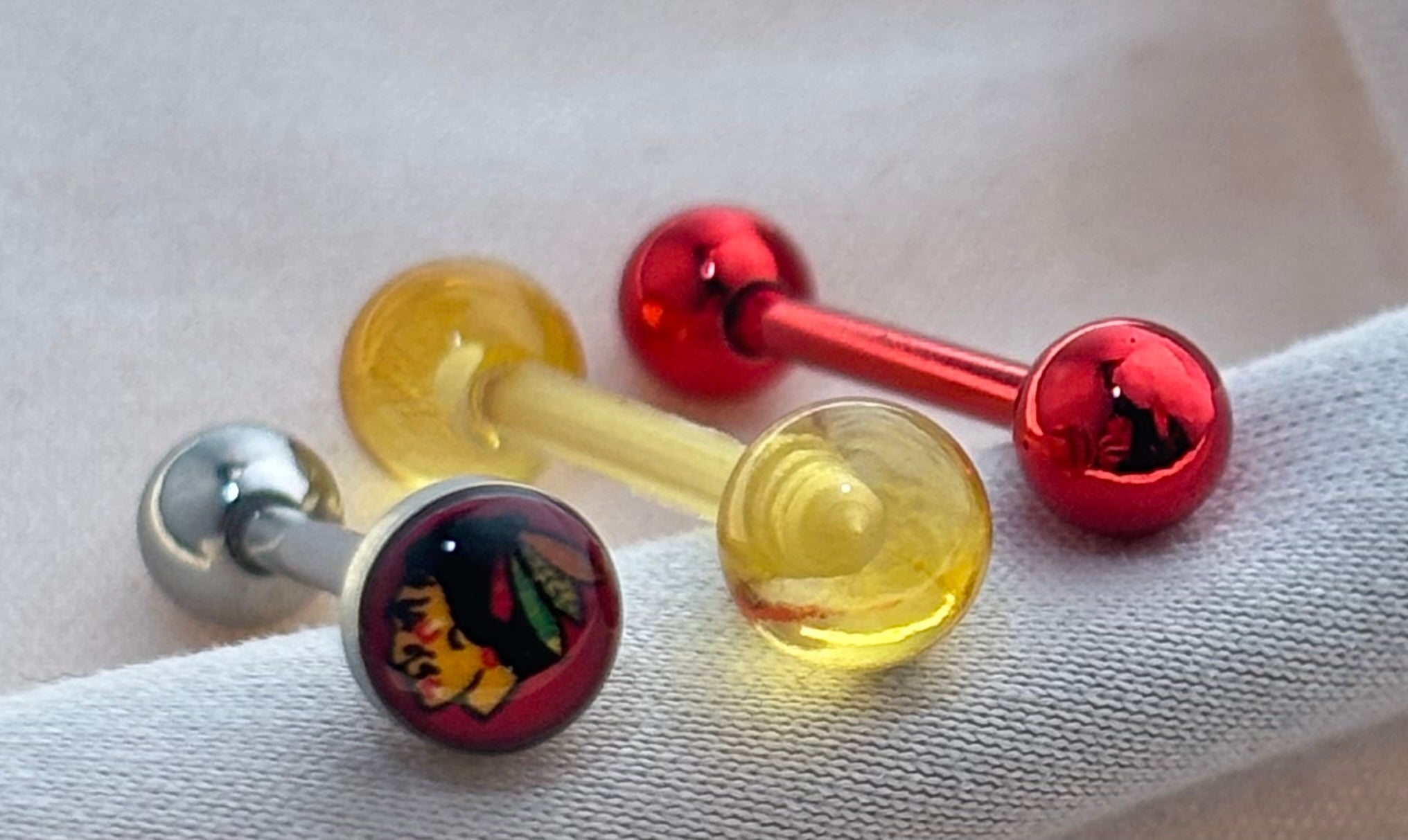 Chicago Blackhawks NHL 3D Tongue Ring – Titanium Barbell 3-Piece Set