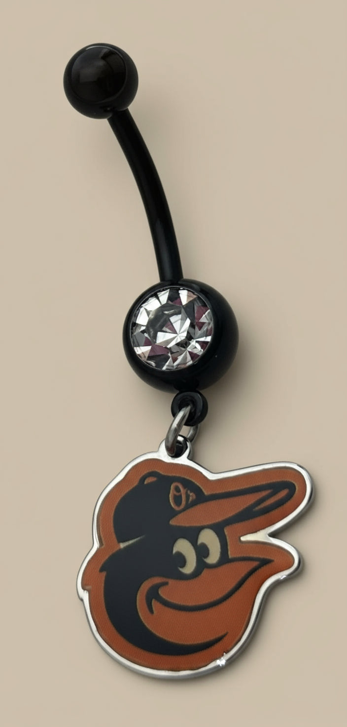 Licensed MLB Clear Gem Black Anodized Baltimore Orioles Belly Ring