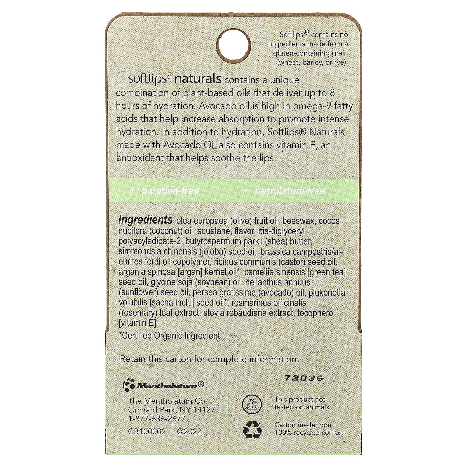 Softlips Naturals Lip Balm with Avocado Oil & Honey Mint – 2 Sticks (0.15 oz Each)