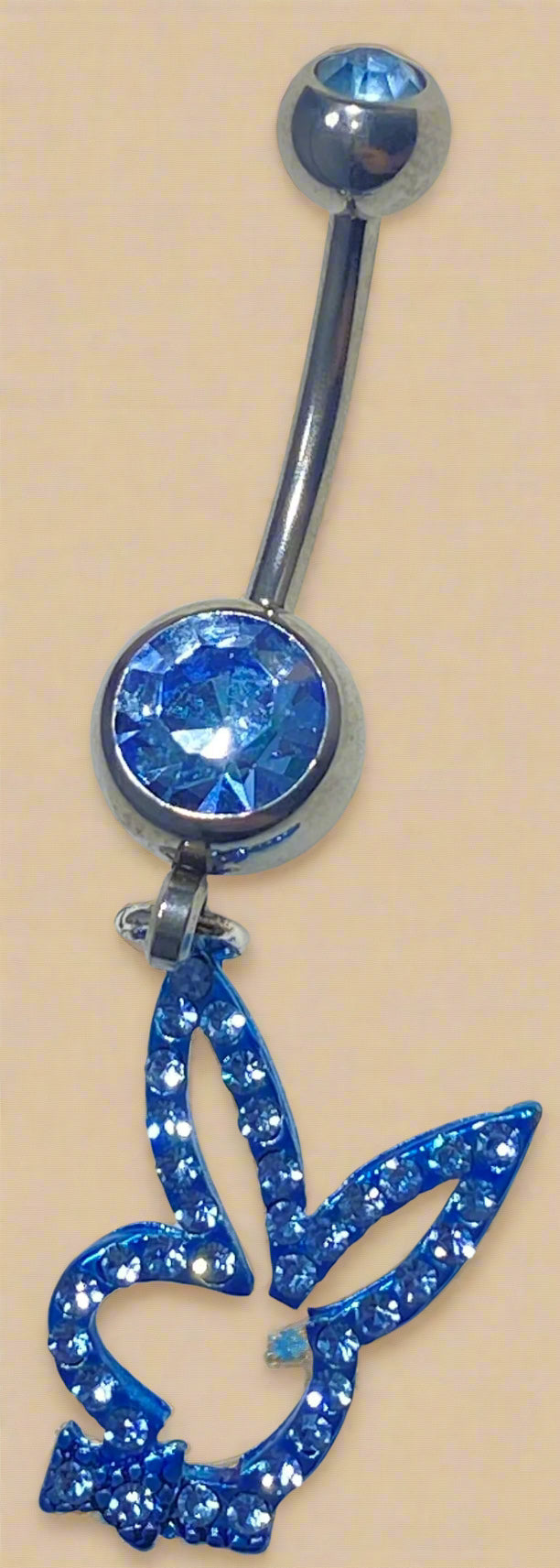 Playboy Blue Crystal Bunny Head Belly Ring Stainless Steel