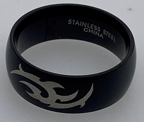 FASHION Black IP Plated Tribal Etch Ring