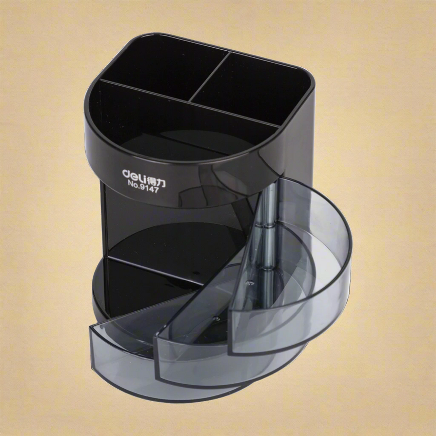 DELI Rotating Desk Organizer with Stapler Set – Multi-Functional Stationery Holder