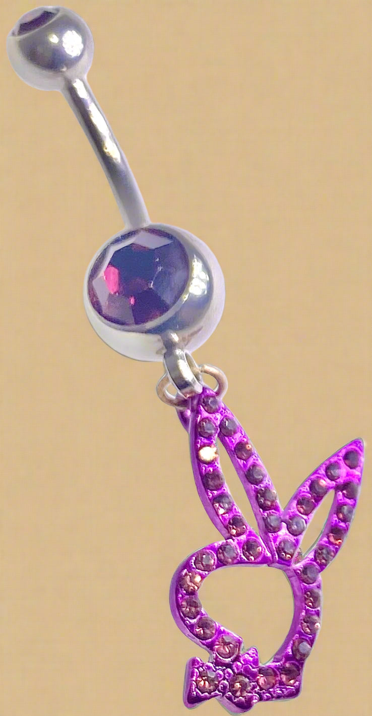 Playboy Pink Crystal Bunny Head Belly Ring Stainless Steel – Dark Pink Crystal