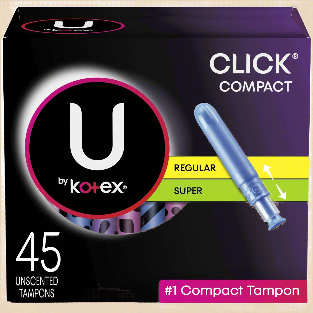 U by Kotex® Click® Compact Multipack Tampons – Regular & Super Absorbency (45 Count)