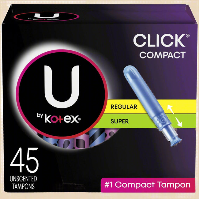 U by Kotex® Click® Compact Multipack Tampons – Regular & Super Absorbency (45 Count)