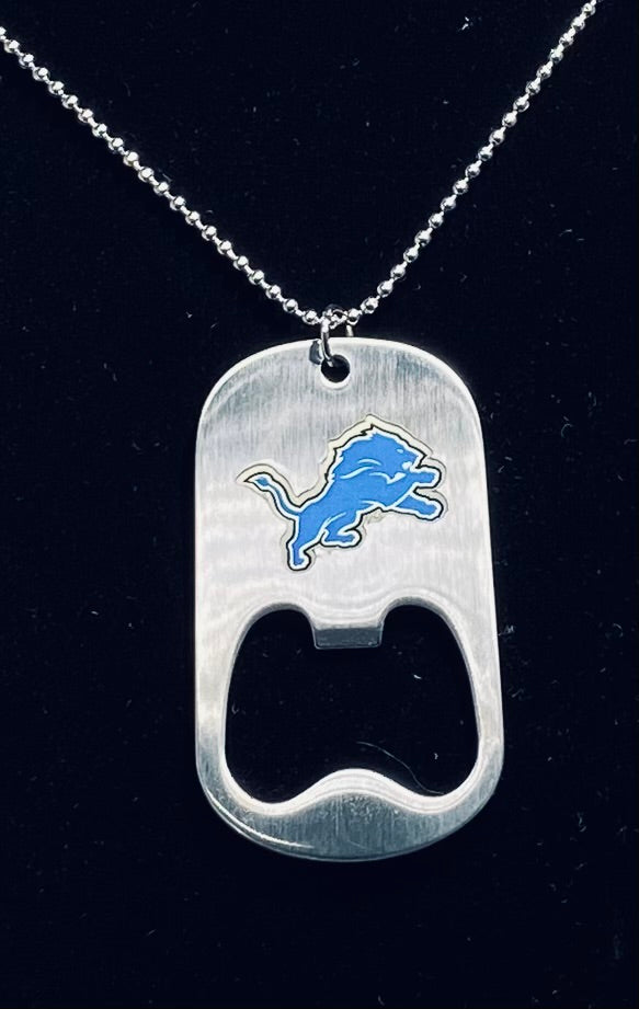 Detroit Lions Dog Tag Necklace with bottle opener