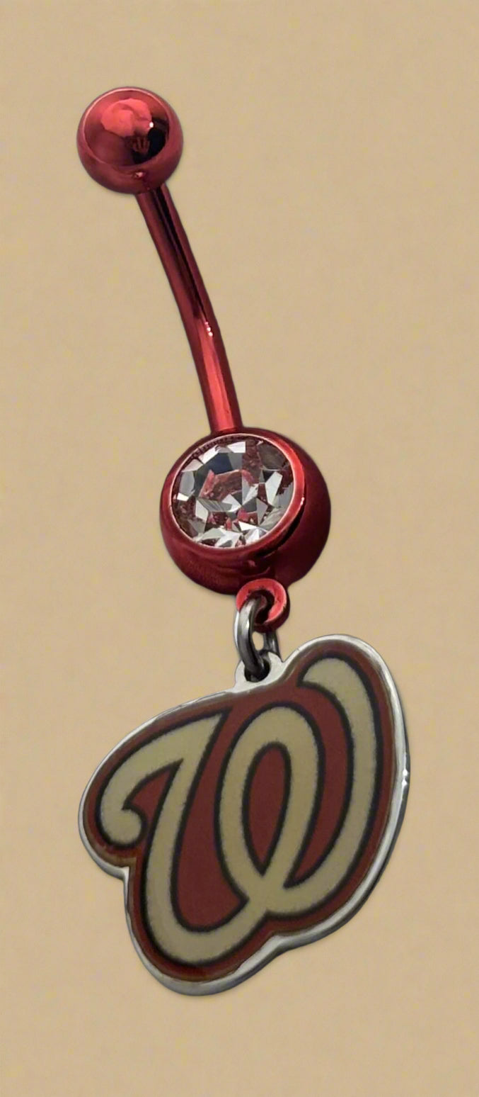 Licensed MLB Clear Gem Red Anodized Washington Nationals Belly Ring