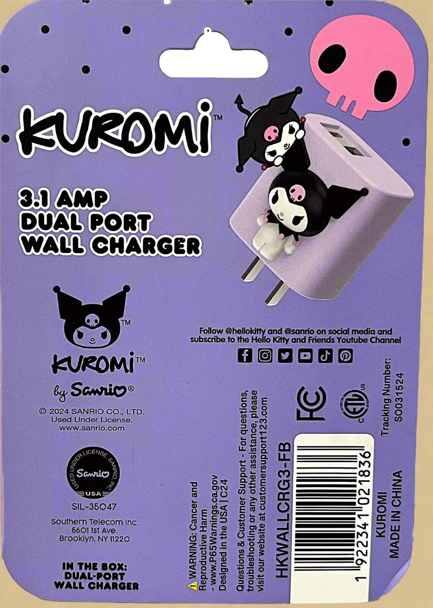 Hello Kitty KUROMI Dual Port Wall Charger 3.1 AMP USB A & C Brand NEW
