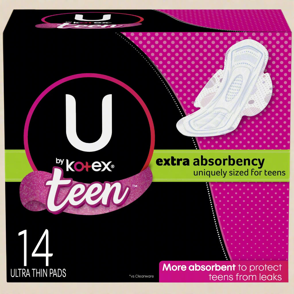 U by Kotex® Teen Ultra Thin Pads with Wings – Extra Absorbency (14 Count)