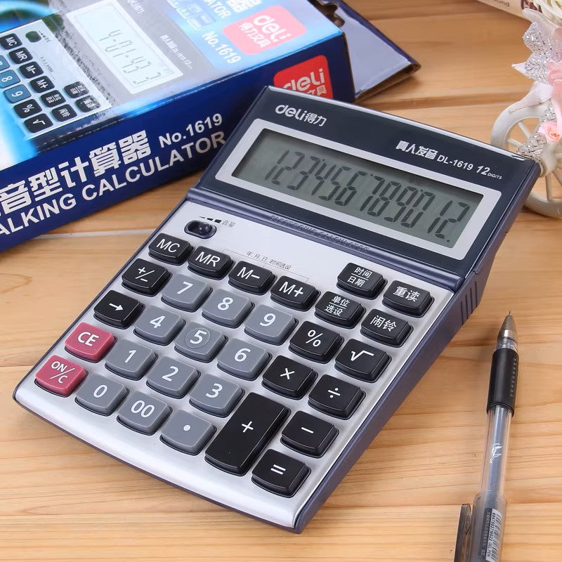 DELI 12-Digit Voice Calculator – Large LCD Office Model 1619