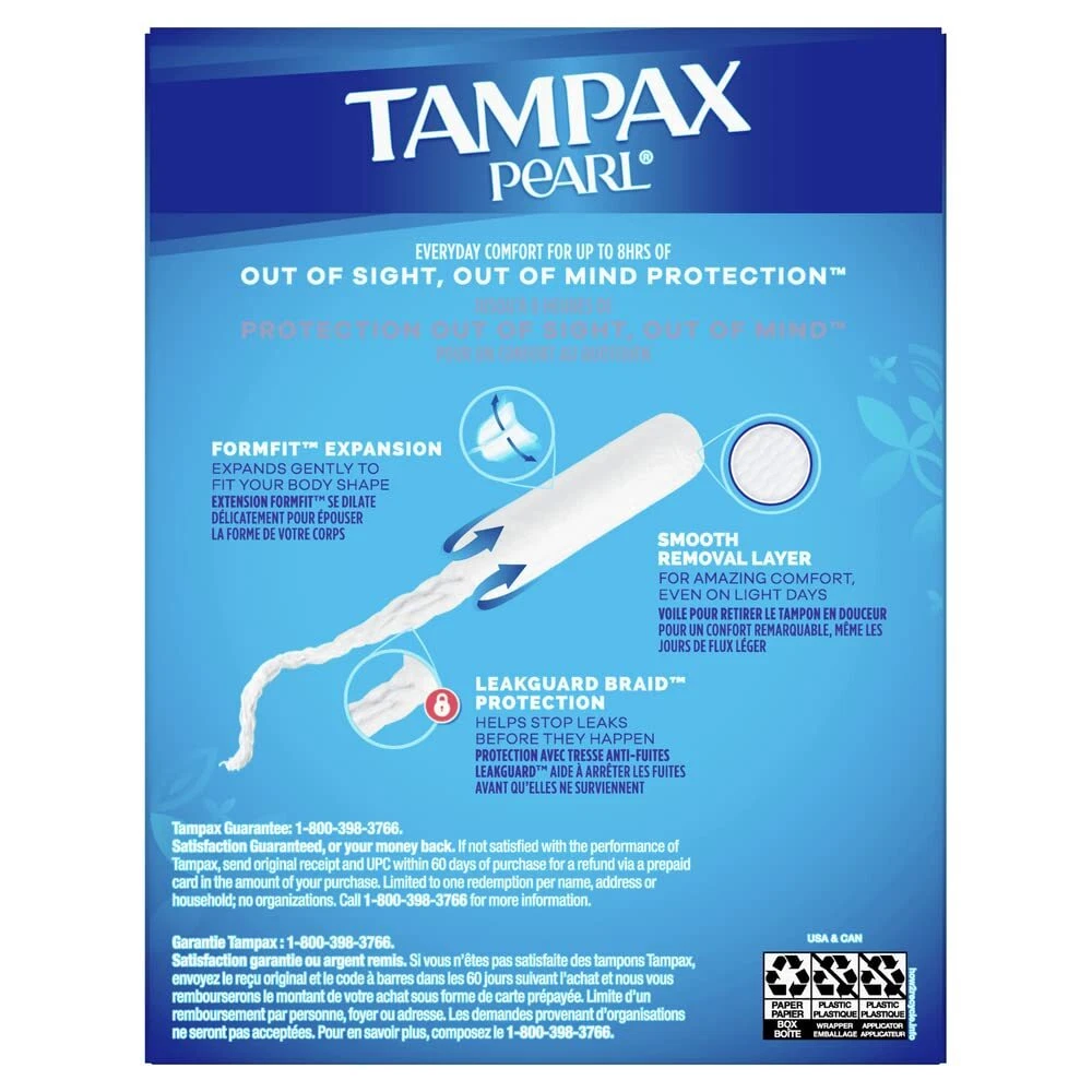 Tampax Pearl Tampons – Super Plus Absorbency, Unscented with Plastic Applicator