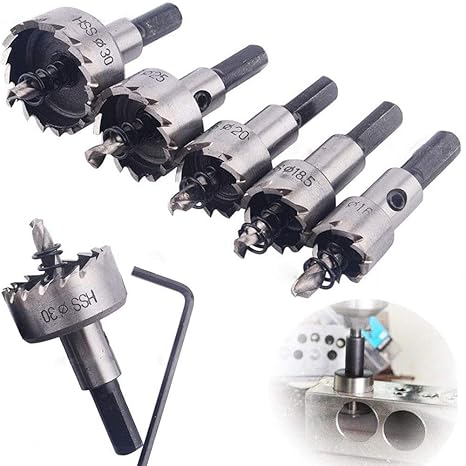 5-Piece HSS Hole Saw Cutter Set (16–45mm) – Heavy Duty Drill Bit Kit