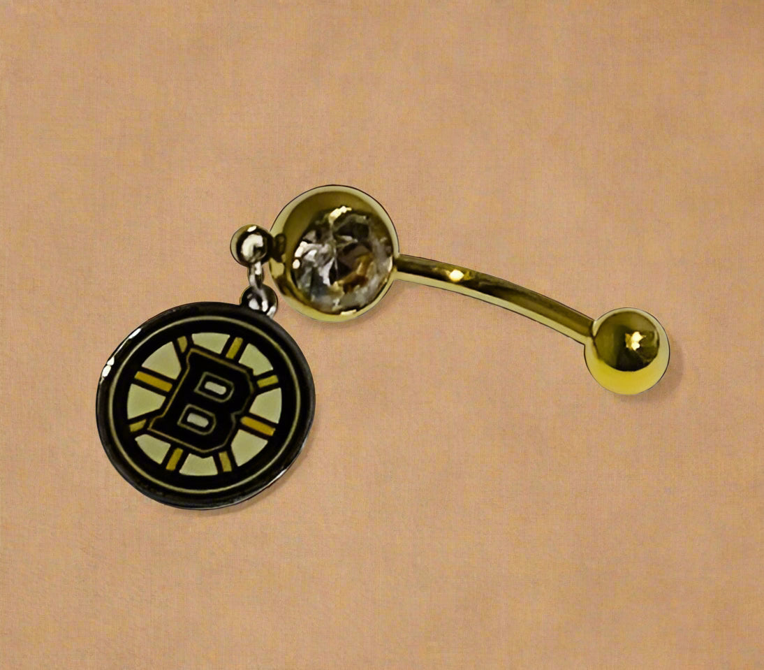 Boston Bruins gold stainless steel belly rings