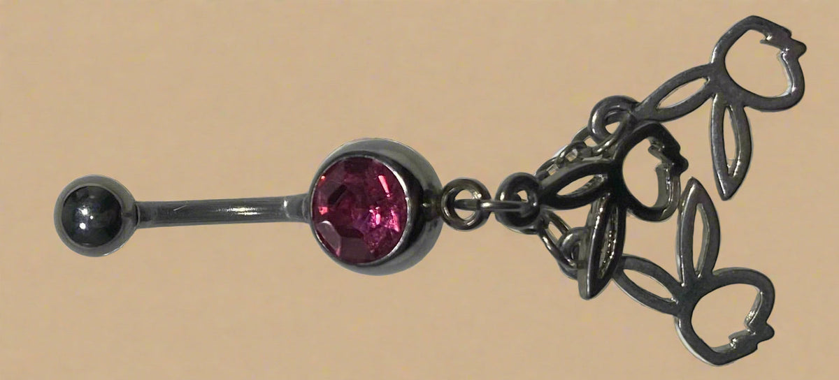 Playboy Pink Crystal with Triple Cut-Out Bunny Heads Belly Ring Stainless Steel
