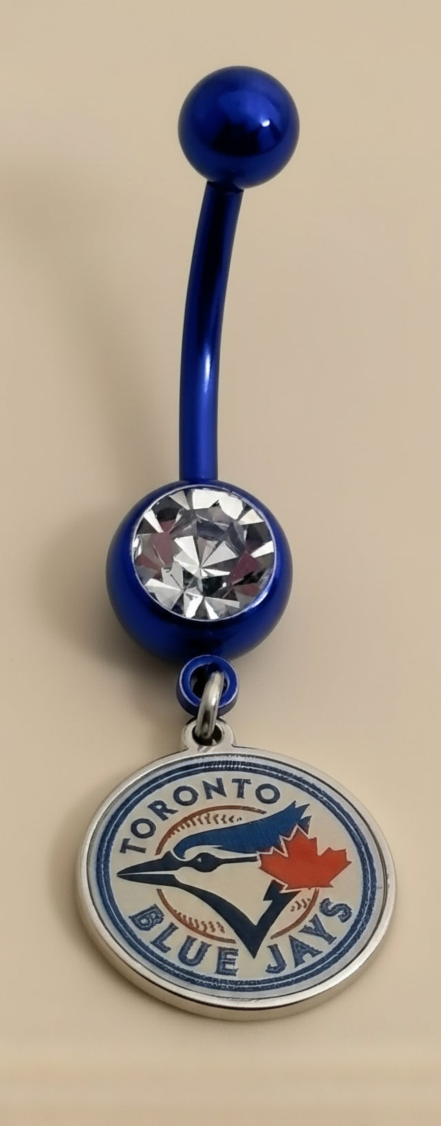 MLB Toronto Blue Jays Blue Anodized Belly Ring with Clear Gem