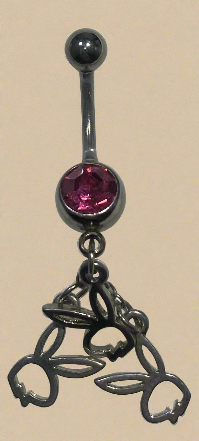 Playboy Triple Bunny Cut-Out with Pink Crystal Belly Ring Stainless Steel