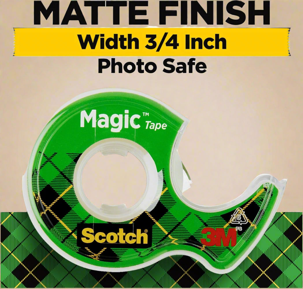 Scotch Magic Tape with Dispenser – 3/4 Inch, Matte Finish, 4 Rolls