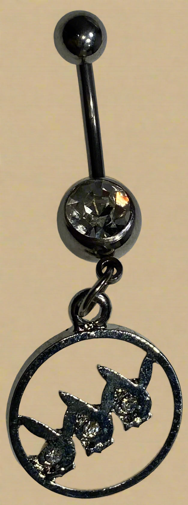 Playboy Triple Bunny Head Circle with Crystals Belly Ring Stainless Steel
