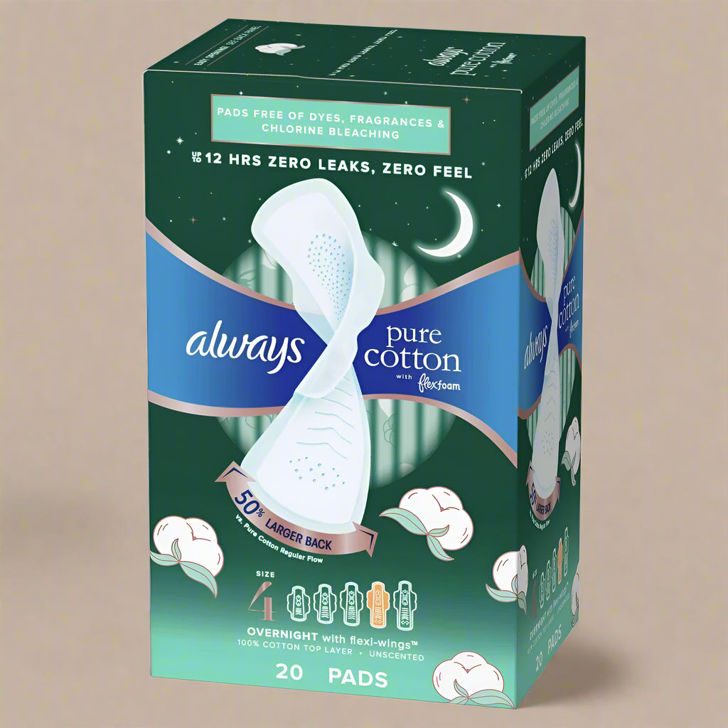 Always Pure Cotton Overnight Pads with FlexFoam™ – Size 4, 20 Count - Hammerhead LLC.