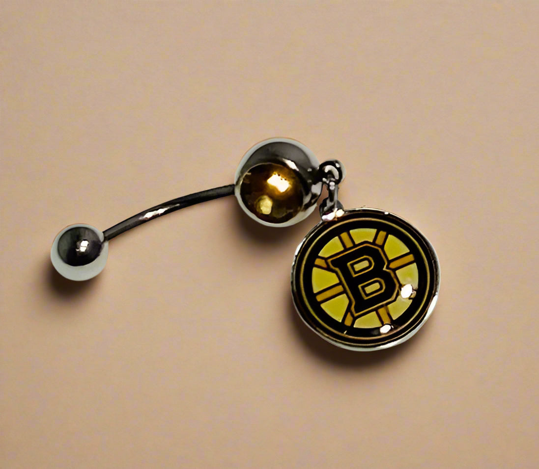 Boston Bruins silver stainless steel belly rings