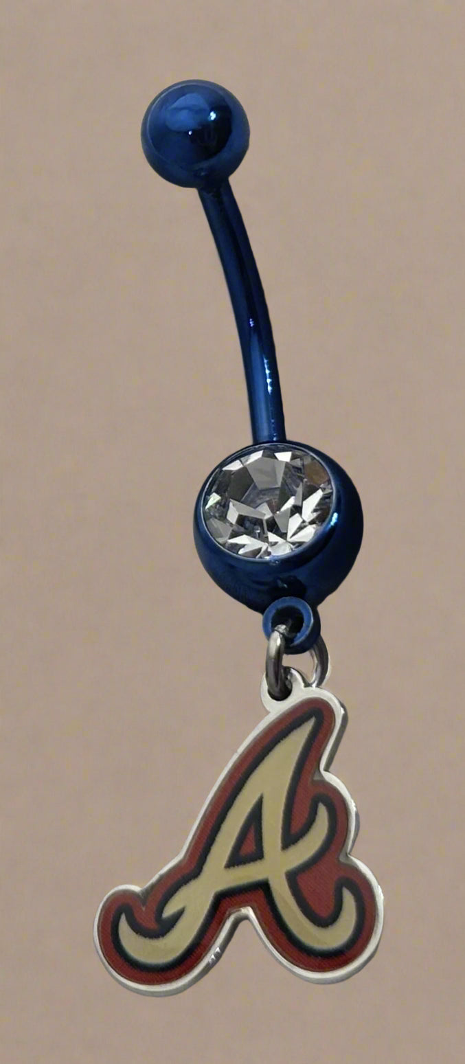 Licensed MLB Clear Gem Blue Anodized Atlanta Braves Belly Ring