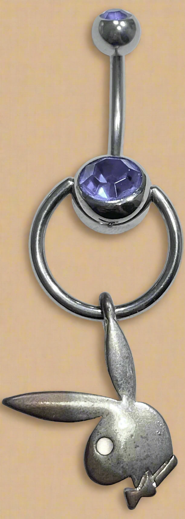 Playboy Lavender Crystal Circle Bunny Head Belly Ring Stainless Steel