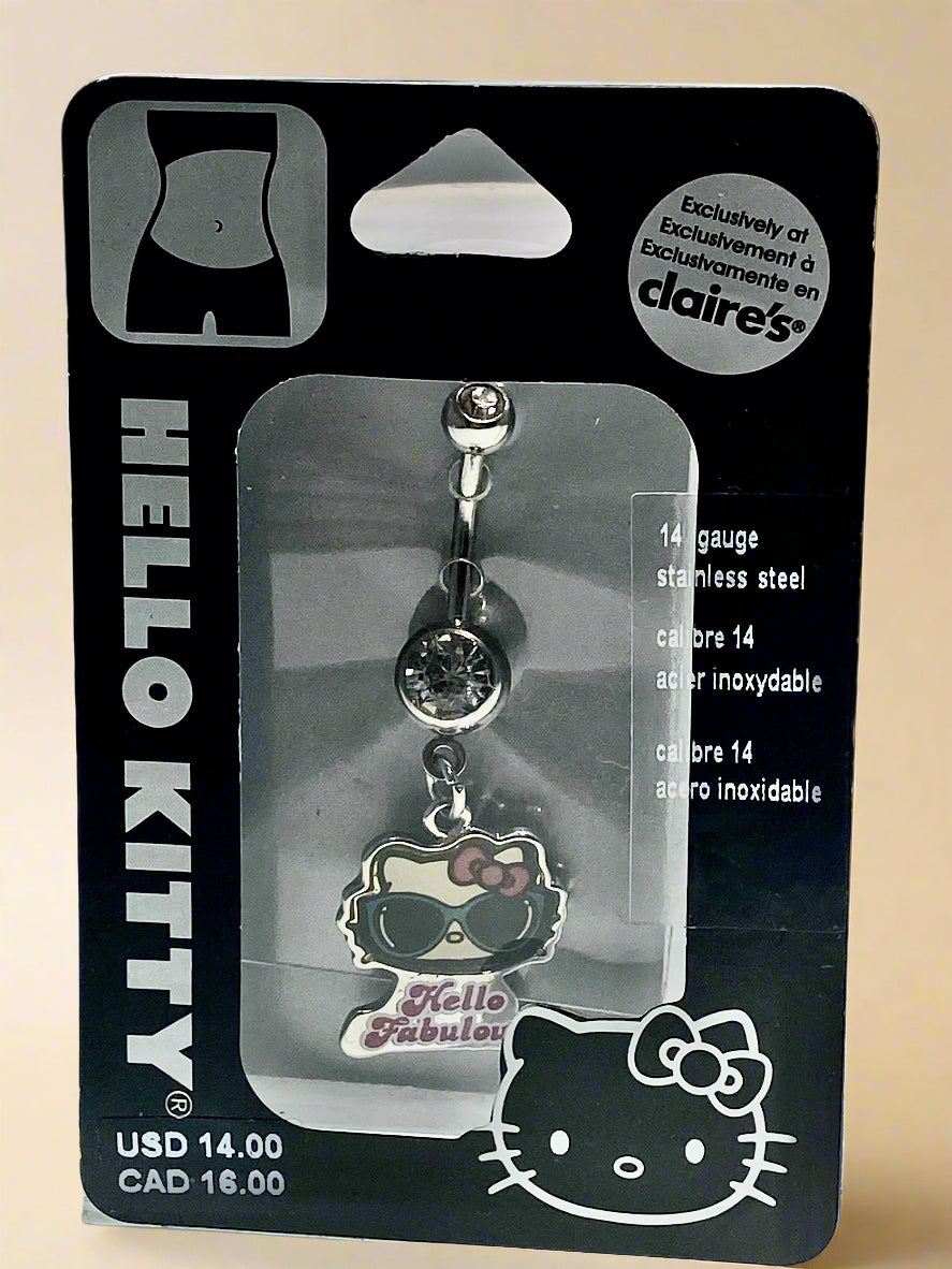 Hello Kitty – Belly Kitty with Sunglasses Belly Piercing and White Stone