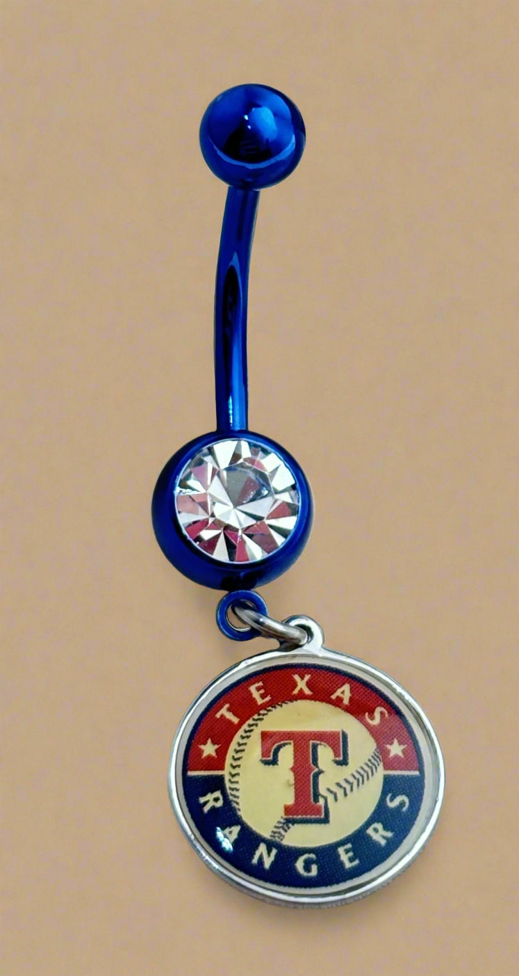 Licensed MLB Clear Gem Blue Anodized Texas Rangers Belly Ring