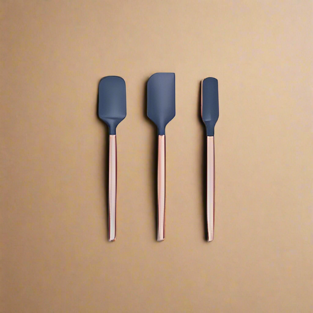 Art and Cook AC01657 Metal Handle Silicone Spatulas Set - Scratch Proof, 3 Pieces with Multiple Colors and Shapes To Make Cooking Easy and Beautiful - Alaskan Rose