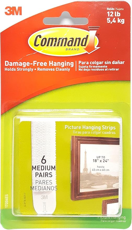 Command Strips 17204 Picture Hanging Strips – Medium, 6 Pairs